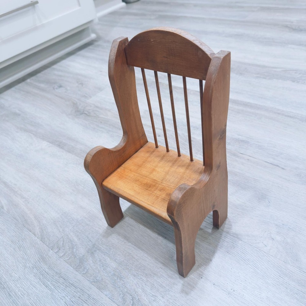 Vintage Handcrafted Wood Spindle Wingback Doll Chair Miniature Furniture